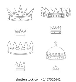 Vector illustration of queen and heraldic sign. Collection of queen and vip stock symbol for web.