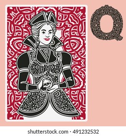 Vector illustration of The Queen in playing card deck. Design elements. Perfect set for any other kind of design. Isolated. Layered. Fully editable.