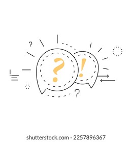 Vector illustration with question mark and exclamation mark. Outlined icon representing concept of asking a question, doubt, explore, quiz, idea. Quiz icon with question and exclamation mark.