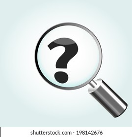 Vector illustration of question mark into magnifying