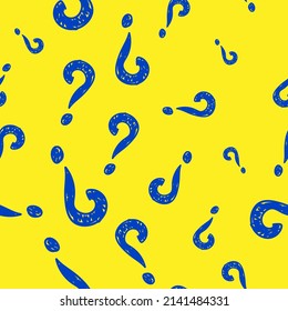 Vector illustration. Question mark seamless pattern. Seamless vector pattern with hand-drawn question marks. Grunge hipster background. Yellow and blue punctuation marks, hand drawn.