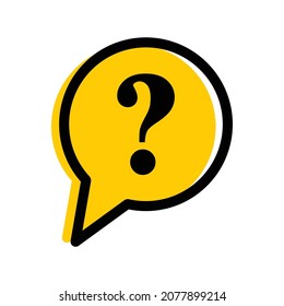 Vector illustration of question mark in yellow speech bubble. General question icon vector design template isolated on white background. Inquiry sign. Enquiry symbol. svg