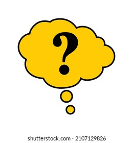 Vector illustration of question mark in yellow speech bubble. General question icon vector design template isolated on white background. Inquiry sign. Enquiry symbol. Interrogation point in cloud. svg