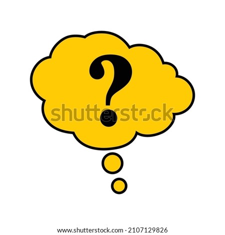 Vector illustration of question mark in yellow speech bubble. General question icon vector design template isolated on white background. Inquiry sign. Enquiry symbol. Interrogation point in cloud.