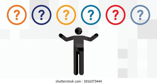 vector illustration of question marks and person deciding what to do