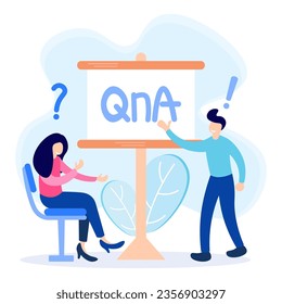 Vector Illustration Questions and answers about problem solving. Discussion with the QnA text bubble. Reply, support, give suggestions or comments to solve problems.