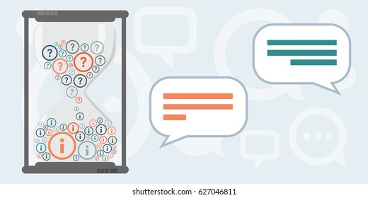 vector illustration of questions and answers concepts with hourglass and speech boxes for constructive dialogue