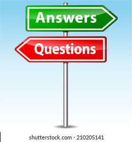 Vector illustration of questions and answers directional sign