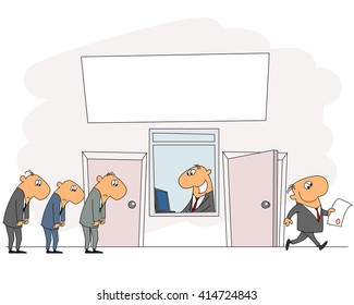 Vector illustration of queue in the office