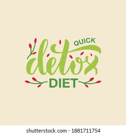Vector illustration of quick detox diet lettering for banner, poster, signage, sticker, invitation, healthy food guide, restaurant menu, product design. Handwritten decorative text for web or print