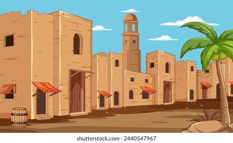 Vector illustration of a quiet desert village street