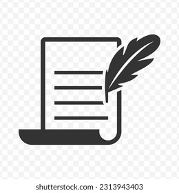 Vektorgrafik von Quill-Stift-Noten Symbol in dunkler Farbe und transparentem Hintergrund (png).
