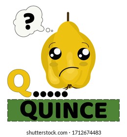vector illustration of quince fruit with emoji characters. alphabet Q for Quince. the concept of educating children to recognize the names  of fruit