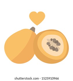 Vector illustration of quince and a half on a white background. Exotic item for design in flat style.