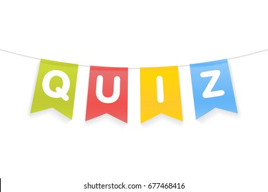 Vector illustration of Quiz word on pennants on rope.