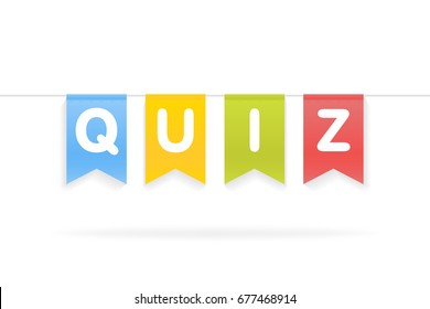 Vector illustration of Quiz word on pennants on rope.