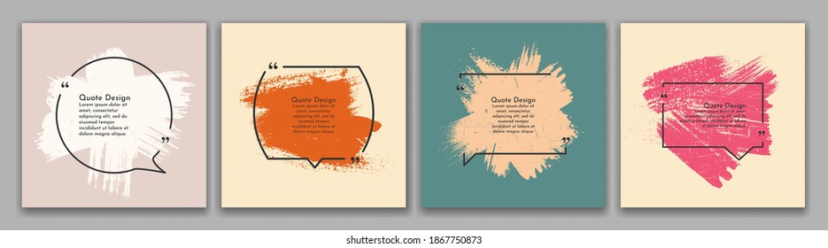 Vector illustration. Quote frames blank templates set. Text in brackets. Vintage frames on white background. Banners collection. Social media template. Rough ink brush strokes. Old fashioned art