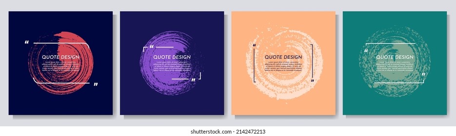 Vector illustration. Quote frames blank templates set. Text in brackets. Retro color concept. Dynamic frames background. Design elements for social media template, web banner. Ink bush stroke backdrop