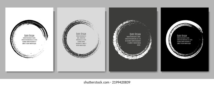 Vector illustration. Quote frames set. Isolated text box. Circle frame. Black and white hand drawn backgrounds. Vintage style. Rounded ink brush stroke. Design for poster, magazine, book cover, flyer