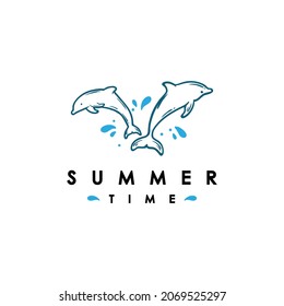 vector illustration - Quote inscribed in silhouette dolphin and whale. Love summer