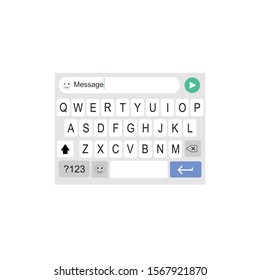 Vector illustration of QWERTY keyboard on a smart phone. Button to type messages on the smart phone
