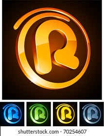 Vector illustration of r 3d shiny letters.