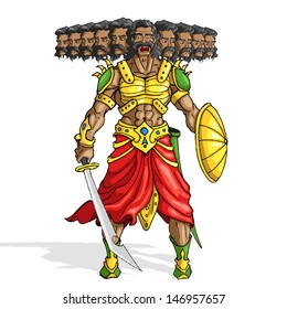 vector illustration of Raavana with ten head holding sword