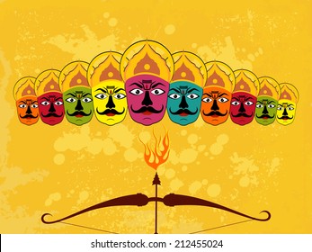 Vector illustration of Raavana with ten heads for Dussehra