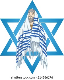Vector illustration of Rabbi with talit and star of david 
