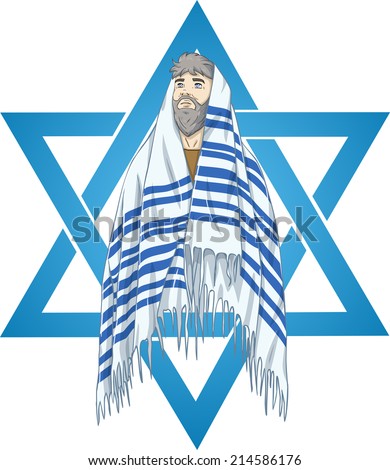 Vector illustration of Rabbi with talit and star of david 