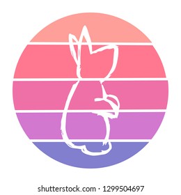Vector Illustration of Rabbit Animal with Circle Sunset of Red, Pink, and Violet Color
