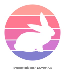 Vector Illustration of Rabbit Animal with Circle Sunset of Red, Pink, and Violet Color