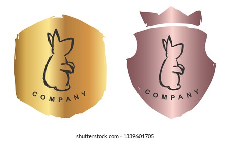 Vector Illustration of Rabbit Animal with Rose Gold and Gold Banner or Background. Graphic Design for Logo and T-shirt. 