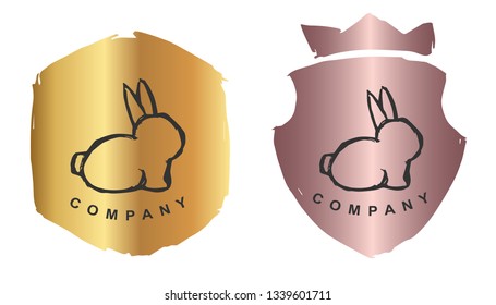 Vector Illustration of Rabbit Animal with Rose Gold and Gold Banner or Background. Graphic Design for Logo and T-shirt. 