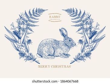 Vector illustration with a rabbit. Blue.