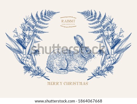 Vector illustration with a rabbit. Blue.