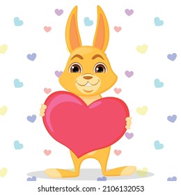 Vector Illustration of a rabbit (bunny) drawing with hearts on a pattern  background. The symbol of the holiday of St. Valentine's Day.