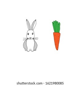 Vector illustration of rabbit and carrot in colors