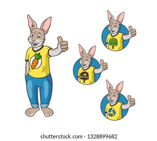 Vector illustration of a rabbit with a carrot nature-loving thumb up isolated