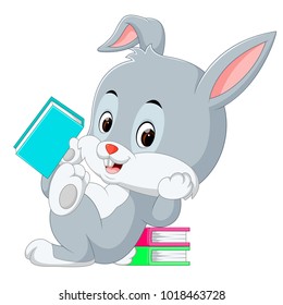 vector illustration of Rabbit cartoon holding book