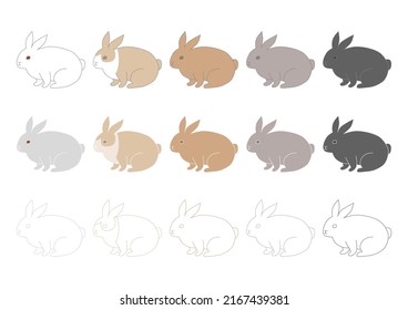 Vector illustration of rabbit. Color variations set. 