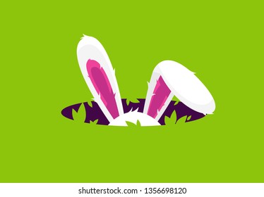 Vector illustration of rabbit ears sticking out of a whole