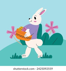 A vector illustration of a rabbit and Easter egg, suitable for Easter holiday content