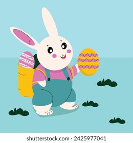A vector illustration of a rabbit and Easter egg, suitable for Easter holiday content