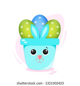 Vector illustration of a rabbit with Easter eggs