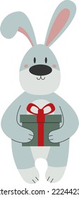 Vector illustration of rabbit with a gift box