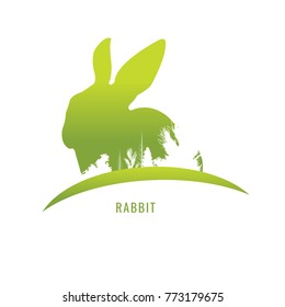 vector illustration rabbit green Wildlife on white background. 