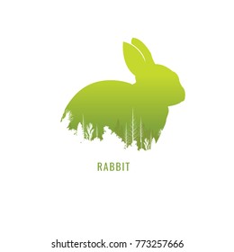 vector illustration rabbit green Wildlife on white background. park. nature. logo