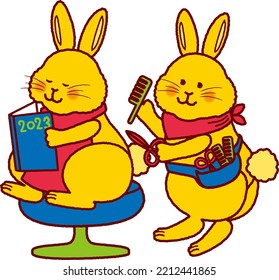 Vector illustration of a rabbit hairdresser