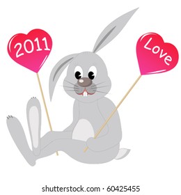 vector illustration with rabbit and hearts